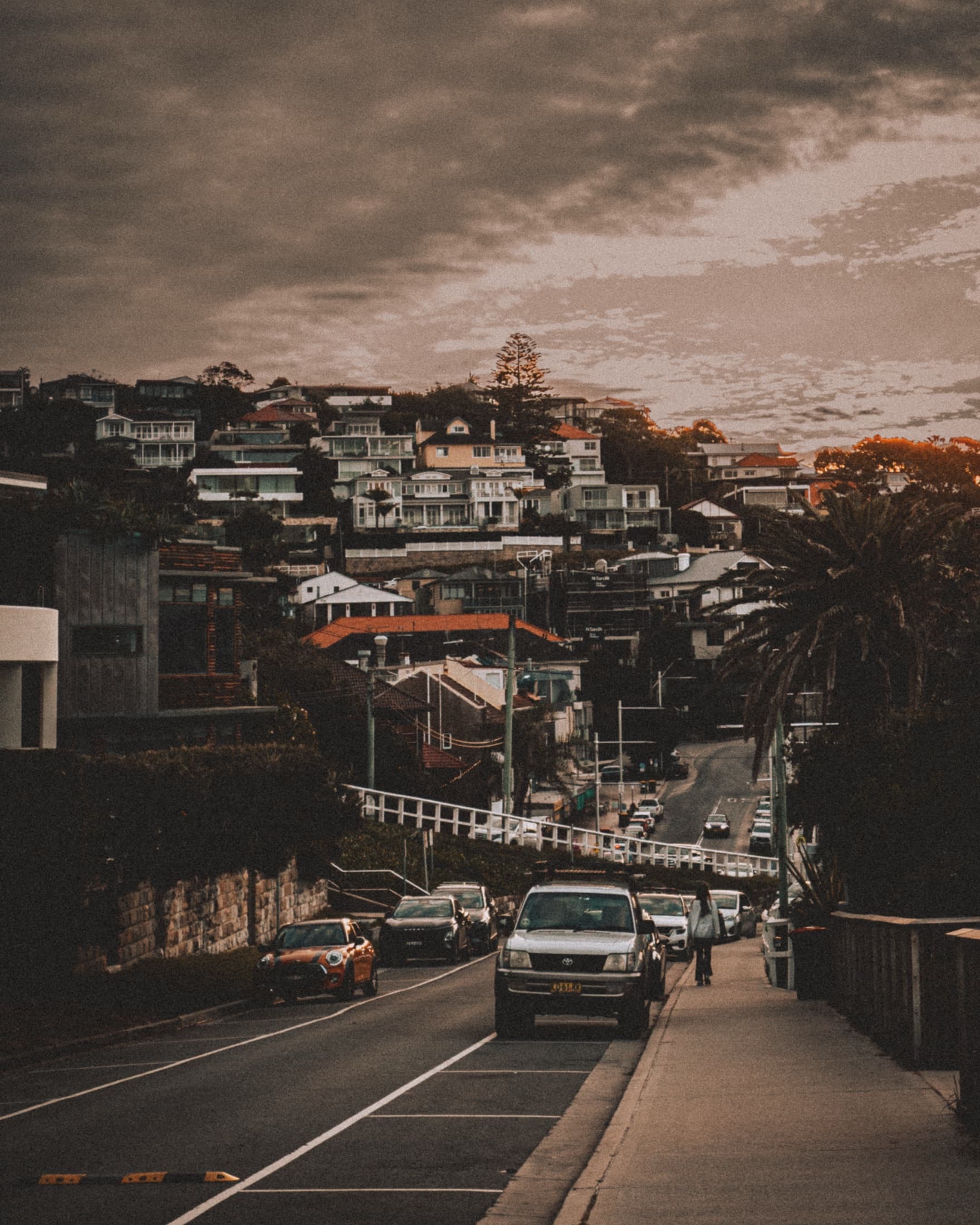 Hillside street at dusk