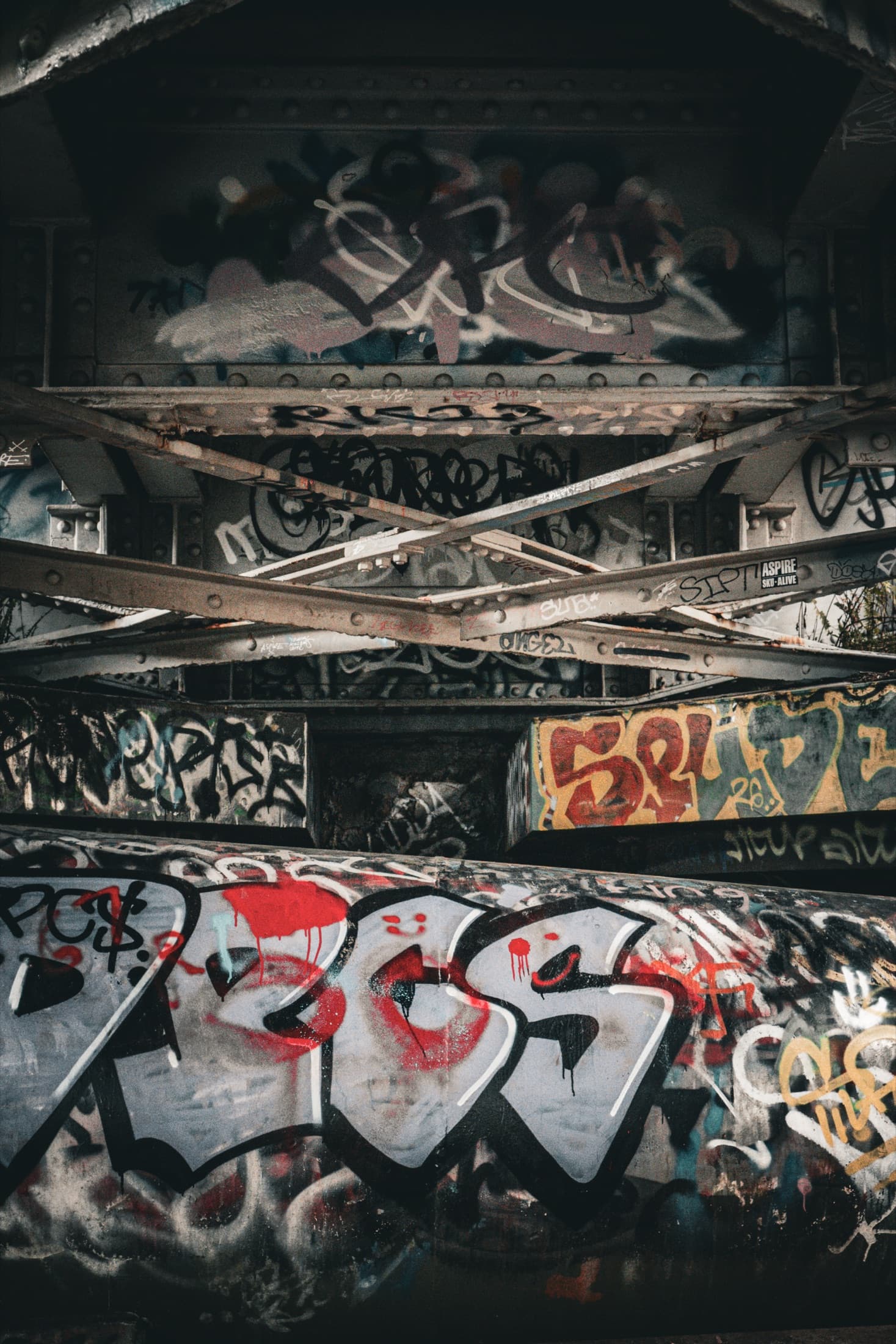 Graffiti-covered steel structure