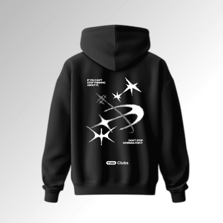 Black StartUpLink hoodie with a graphic back print