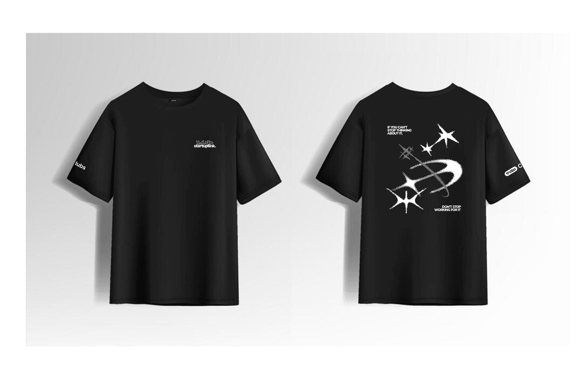 StartUpLink t-shirt shown from the front and back